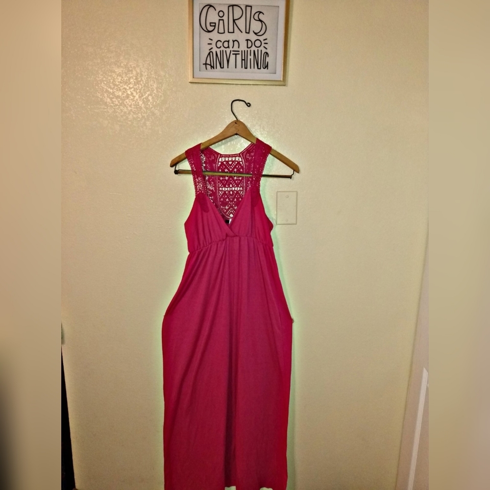 Pink long dress.